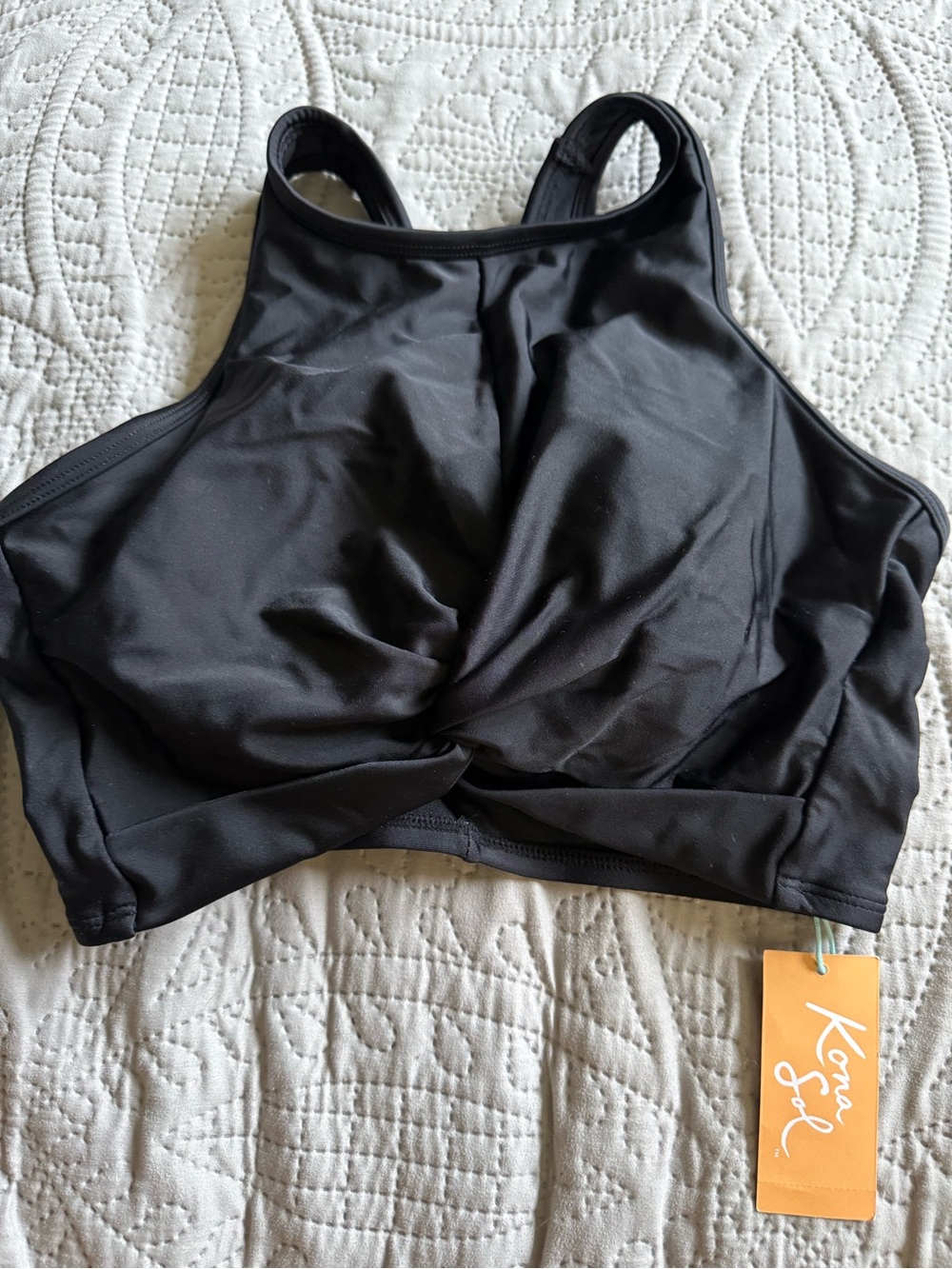 NWT Kona Sol Black Crop Tank Bikini Top M